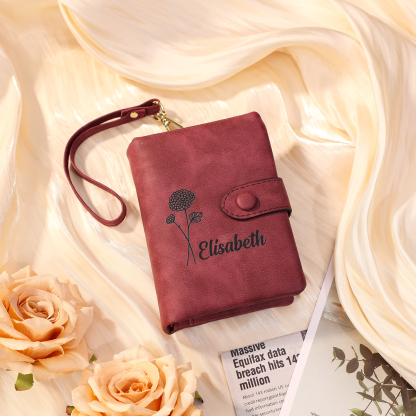 Cartera, billetera con 1 nombre y 1 flor de nacimiento personalizados monedero clásico para mujer | Jessemade