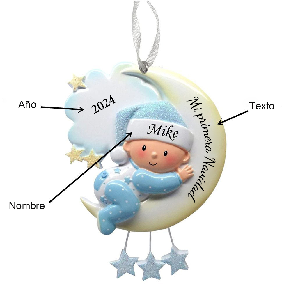 Navidad-Bebé Ornamento Navideño 1 nombre y año con texto personalizados Adorno de Madera