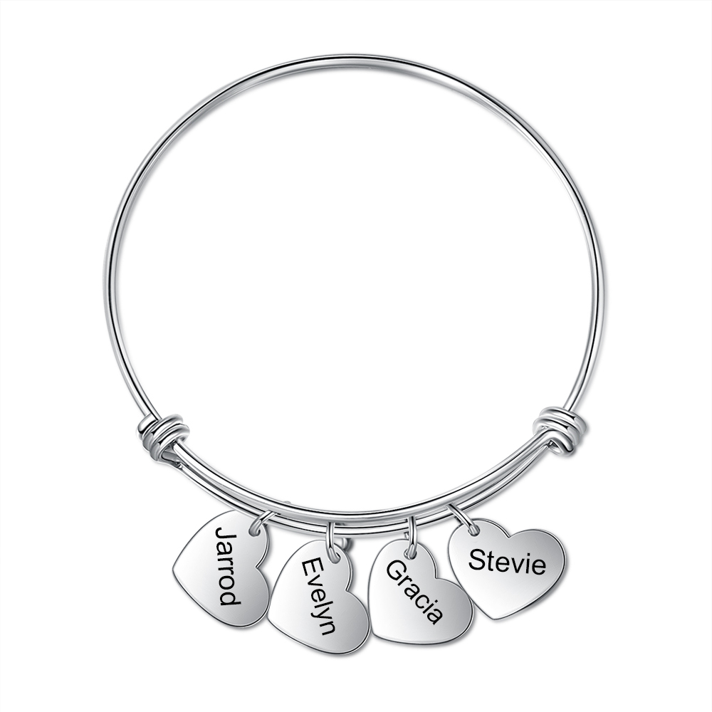 Pulsera con 4 nombres personalizados y 4 dijes de corazón-Jessemade ES