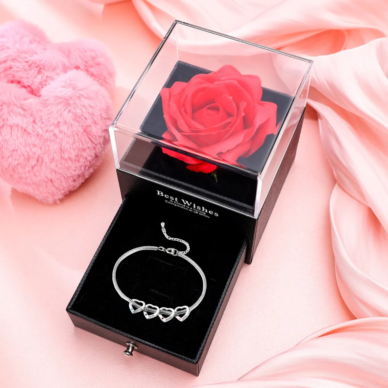 Pulsera de tobillo con colgante de corazón 4 nombres y piedras de nacimiento tobillera personalizada para mujer | Jessemade