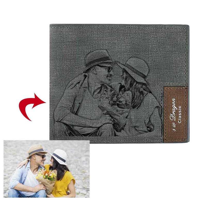 Pareja-Cartera, billetera personalizada con 1 foto, 1 nombre y 1 letra monedero para hombre | Jessemade