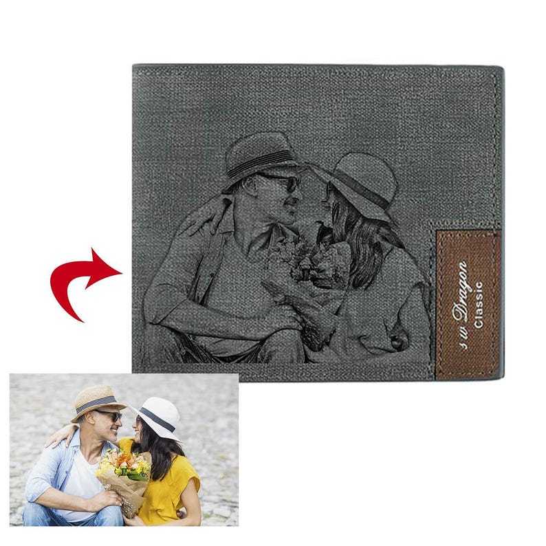 Pareja-Cartera, billetera personalizada con 1 foto, 1 nombre y 1 letra monedero para hombre | Jessemade