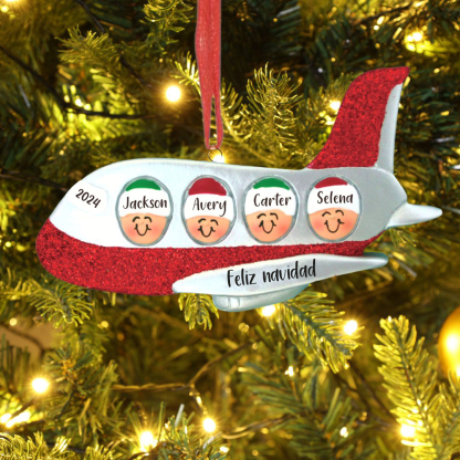 Navidad-Ornamento muñecos navideño de madera viaje en avión 4 nombres, 1 texto y 1 año personalizados adorno del árbol-Jessemade ES