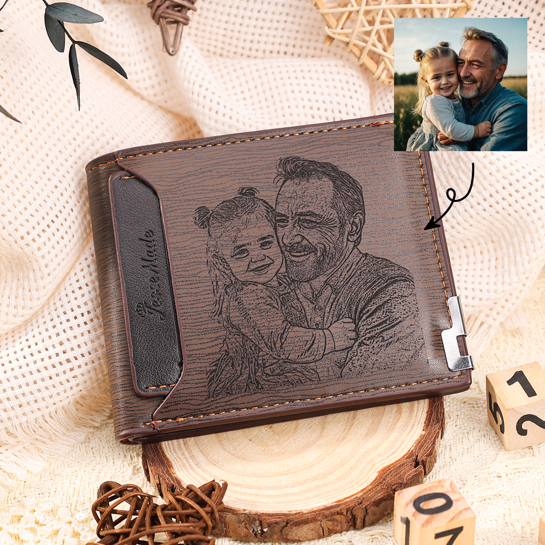 Pareja-Cartera, billetera con 1 foto y 3 textos personalizados, monedero clásico para hombre | Jessemade