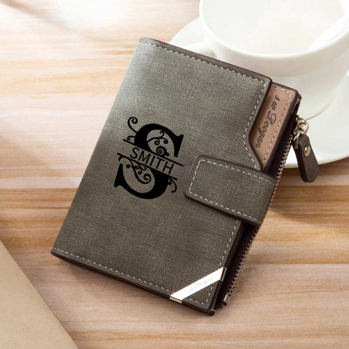 Cartera, billetera con botón con 1 foto, 1 nombre y 1 letra monedero personalizado para hombre | Jessemade