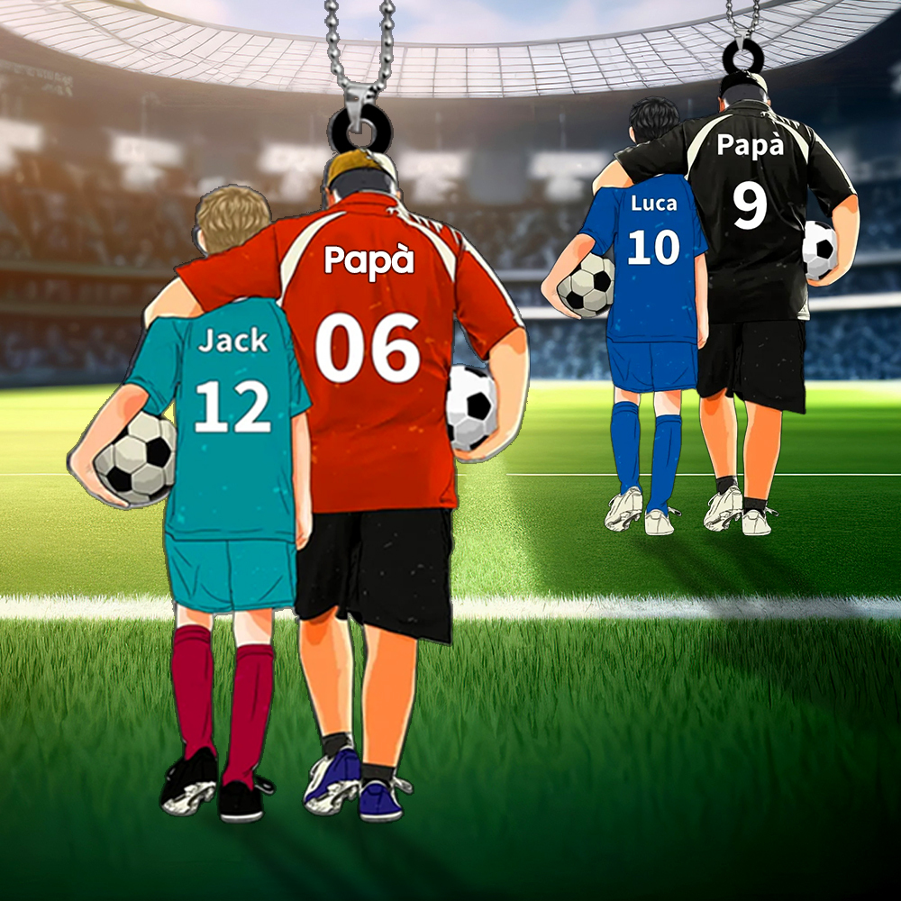 Llavero de acrílico fútbol papá e hijo/hija 2 nombres y ropas personalizados | Jessemade