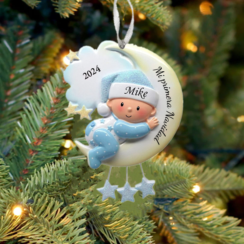 Navidad-Bebé Ornamento Navideño 1 nombre y año con texto personalizados Adorno de Madera