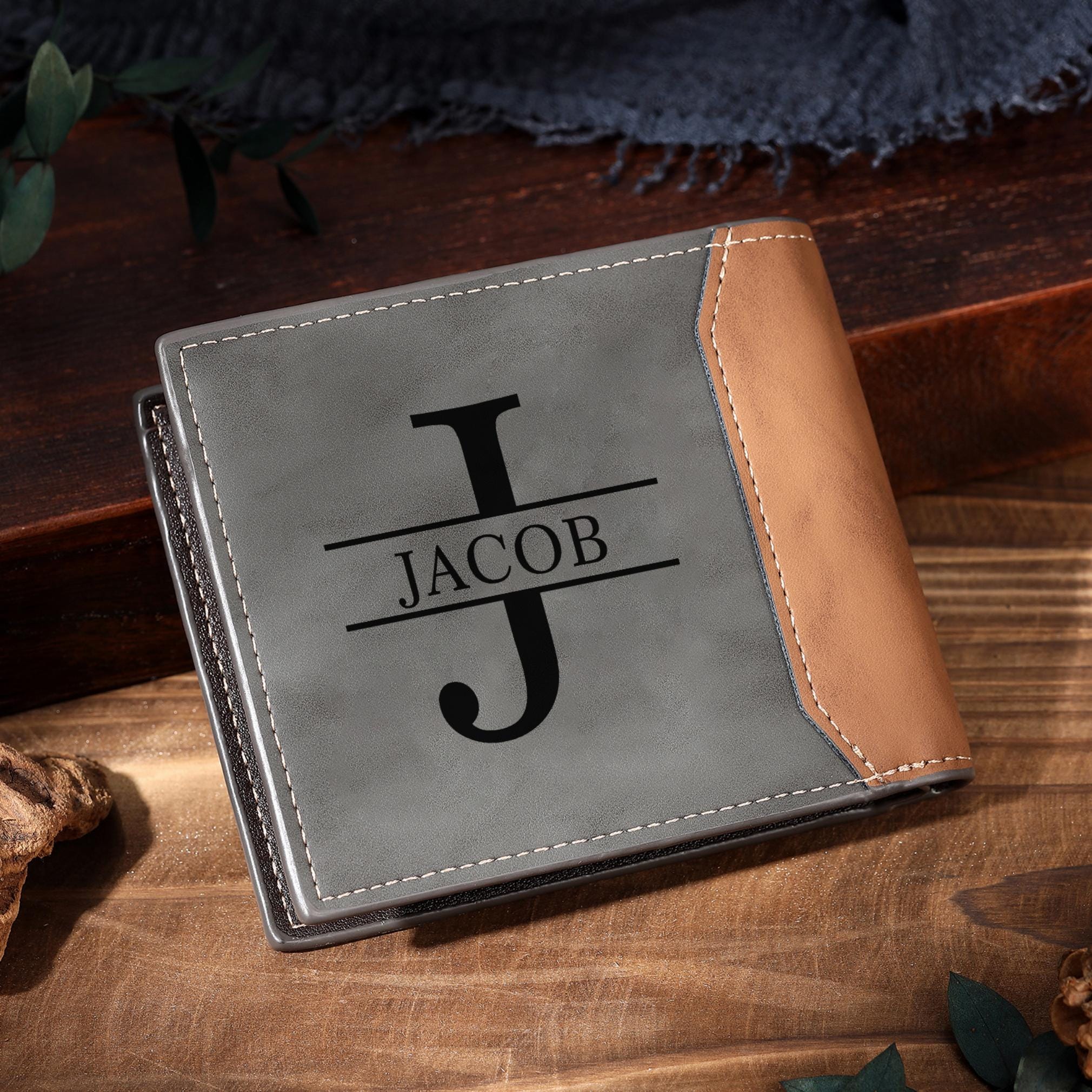 Cartera, billetera personalizada con 1 foto, 1 nombre y 1 letra monedero para hombre | Jessemade
