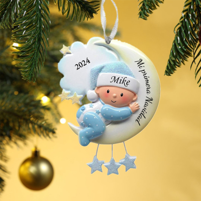Navidad-Bebé Ornamento Navideño 1 nombre y año con texto personalizados Adorno de Madera