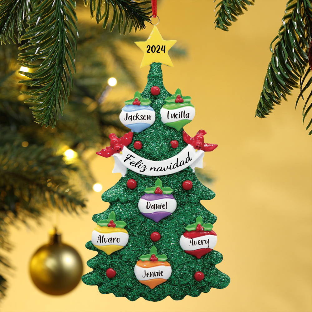 Navidad-Ornamento muñecos navideño de madera en forma de árbol 6 nombres, 1 texto y 1 año personalizados adorno del árbol-Jessemade ES
