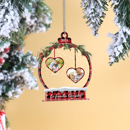 Navidad-Ornamento navideño de acrílico bola de cristal con 2 nombres, 2 fotos y 1 texto personalizados-Jessemade ES