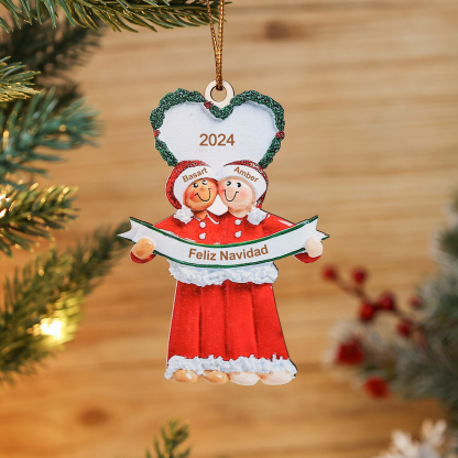 Navidad-Ornamento con Muñecos de Pareja/Amigas 2 Nombres, Año y Texto Personalizados Adorno de Madera-Jessemade ES