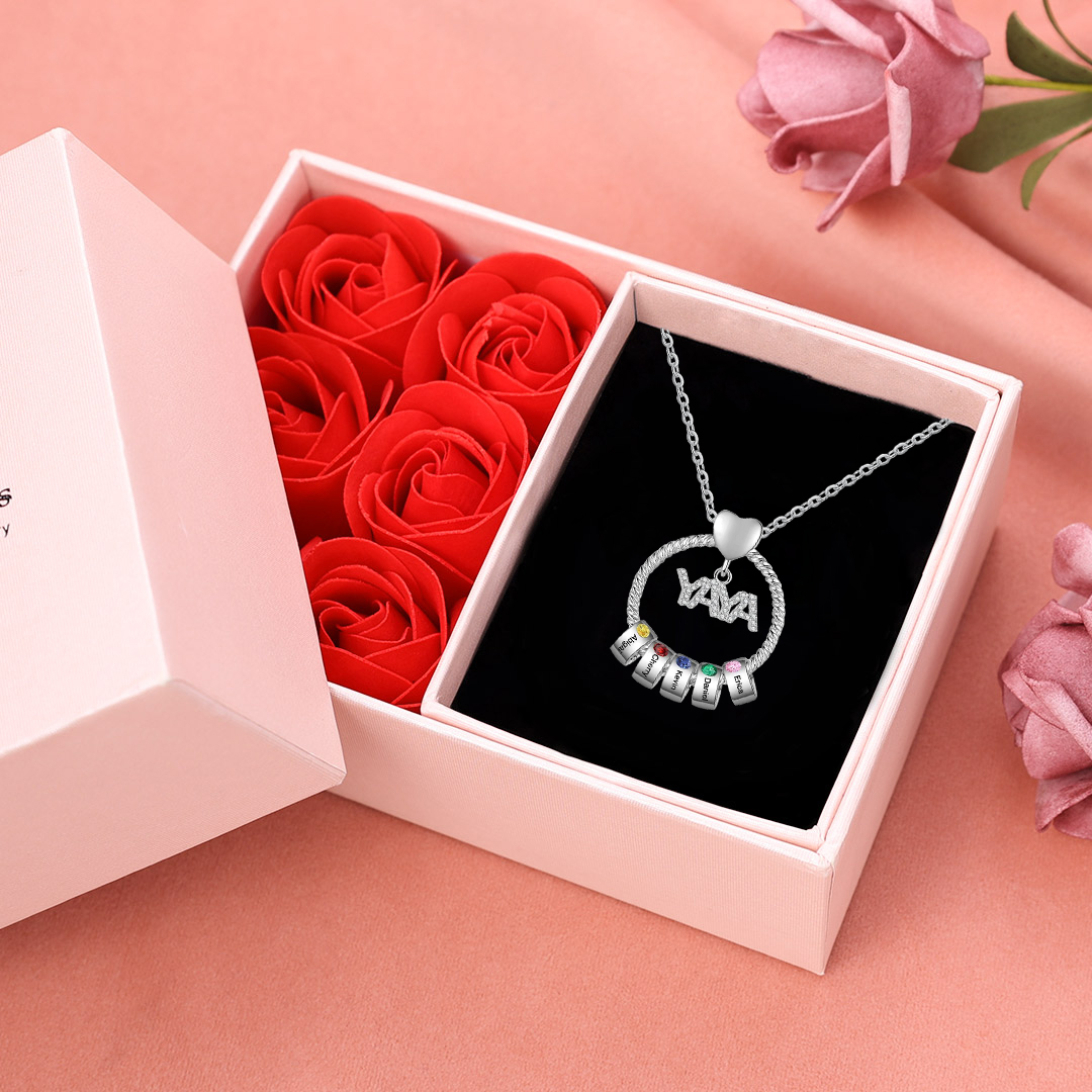 Collar a abuela con colgante de "YAYA" con 5 nombres Y 5 piedras de nacimiento personalizados | Jessemade-Jessemade ES