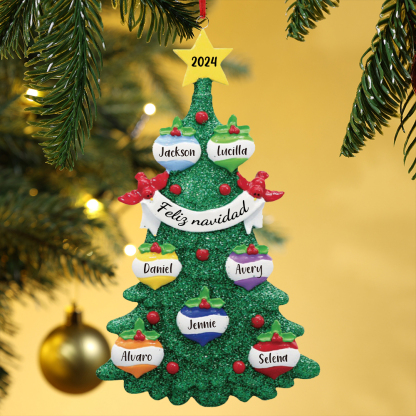Navidad-Ornamento muñecos navideño de madera en forma de árbol 7 nombres, 1 texto y 1 año personalizados adorno del árbol-Jessemade ES
