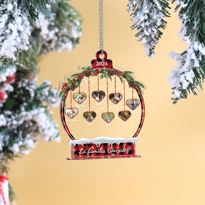 Navidad-Ornamento navideño de acrílico bola de cristal con 8 nombres, 8 fotos y 1 texto personalizados-Jessemade ES
