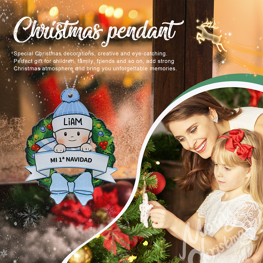 Navidad-Ornamento de acrílico para niño 1 nombre y texto personalizados | Jessemade