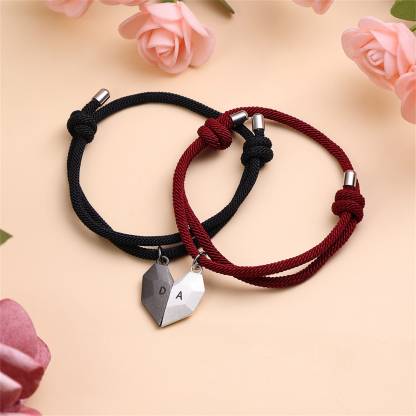 Pulseras de cuerda personalizadas con 2 letras para pareja con dije de corazón magnético | Jessemade
