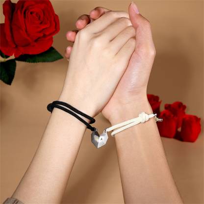 Pulseras de cuerda personalizadas con 2 letras para pareja con dije de corazón magnético | Jessemade