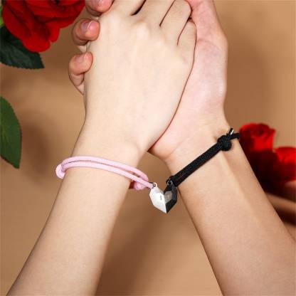 Pulseras de cuerda personalizadas con 2 letras para pareja con dije de corazón magnético | Jessemade