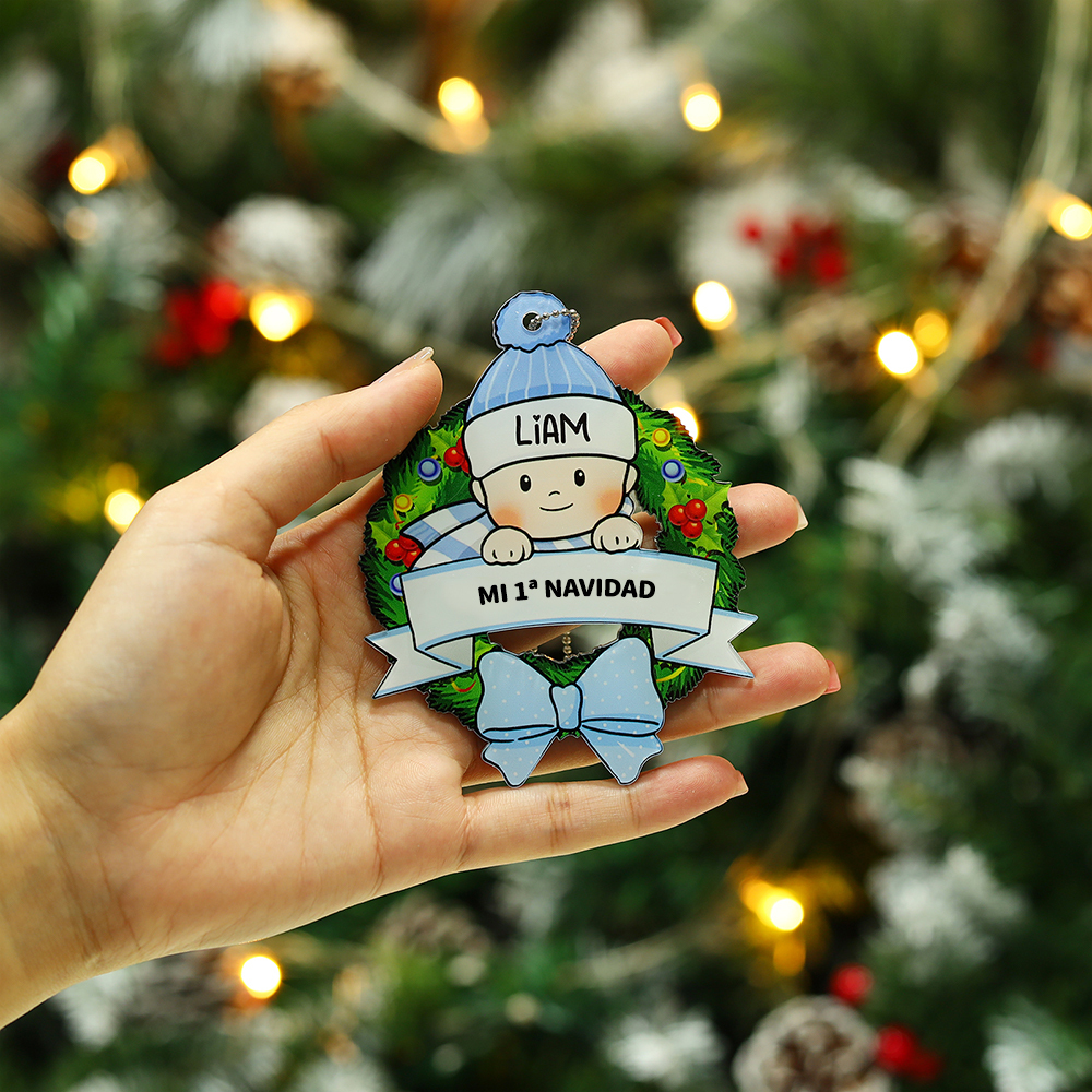 Navidad-Ornamento de acrílico para niño 1 nombre y texto personalizados | Jessemade