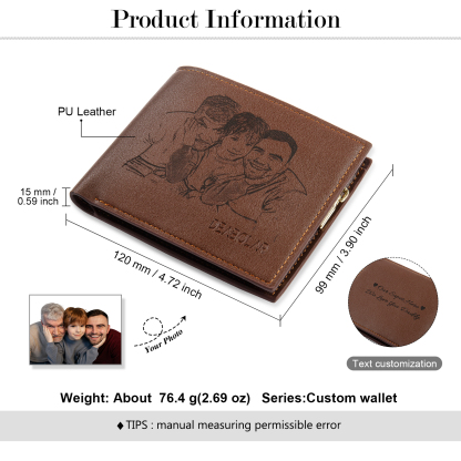 Cartera, billetera práctica personalizada con 2 textos y foto monedero para hombre | Jessemade