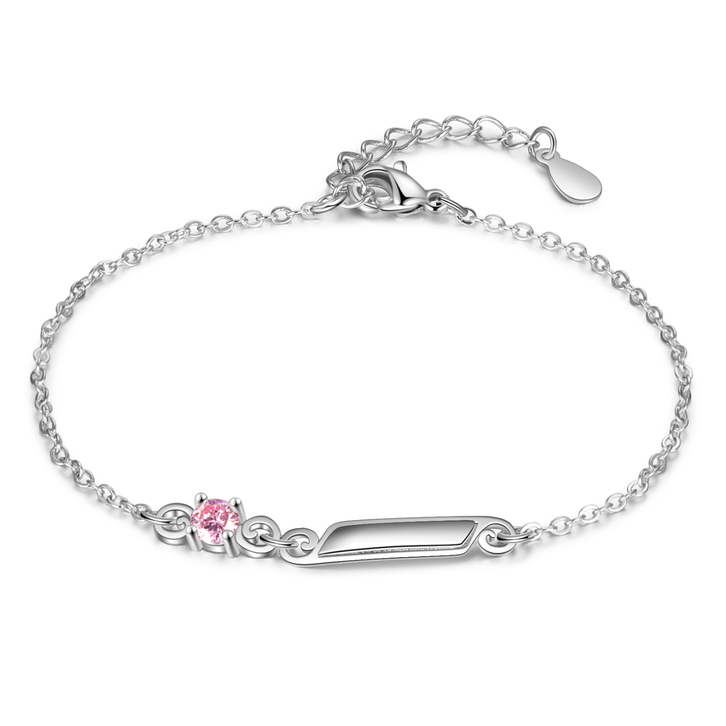 Pulsera de lazo y placita personalizada de 1 nombre con 1 piedra de nacimiento-Jessemade ES