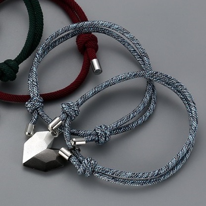 Pulseras de cuerda personalizadas con 2 letras para pareja con dije de corazón magnético | Jessemade