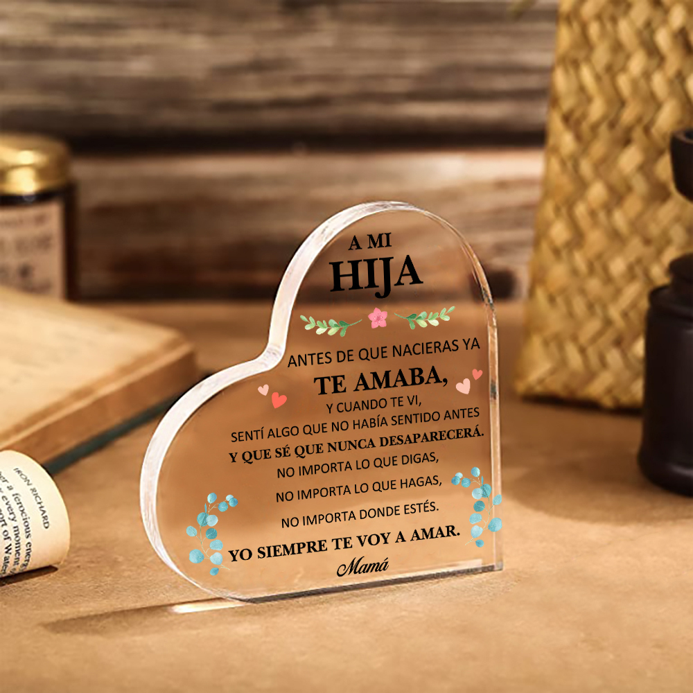 A mi hija-Placa de acrílico en forma de corazón con 1 nombre personalizado-Jessemade ES