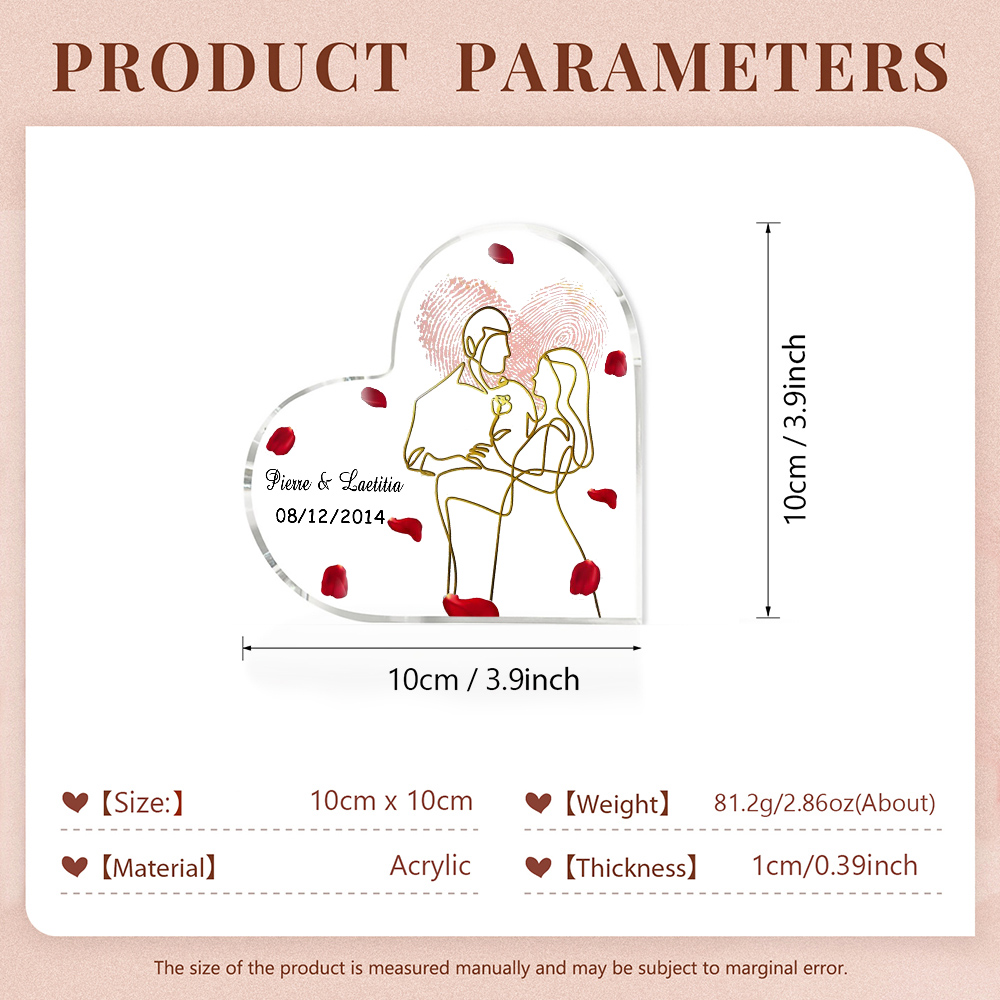 Placa de acrílico en forma de corazón con fecha y 2 nombres personalizados-Jessemade ES