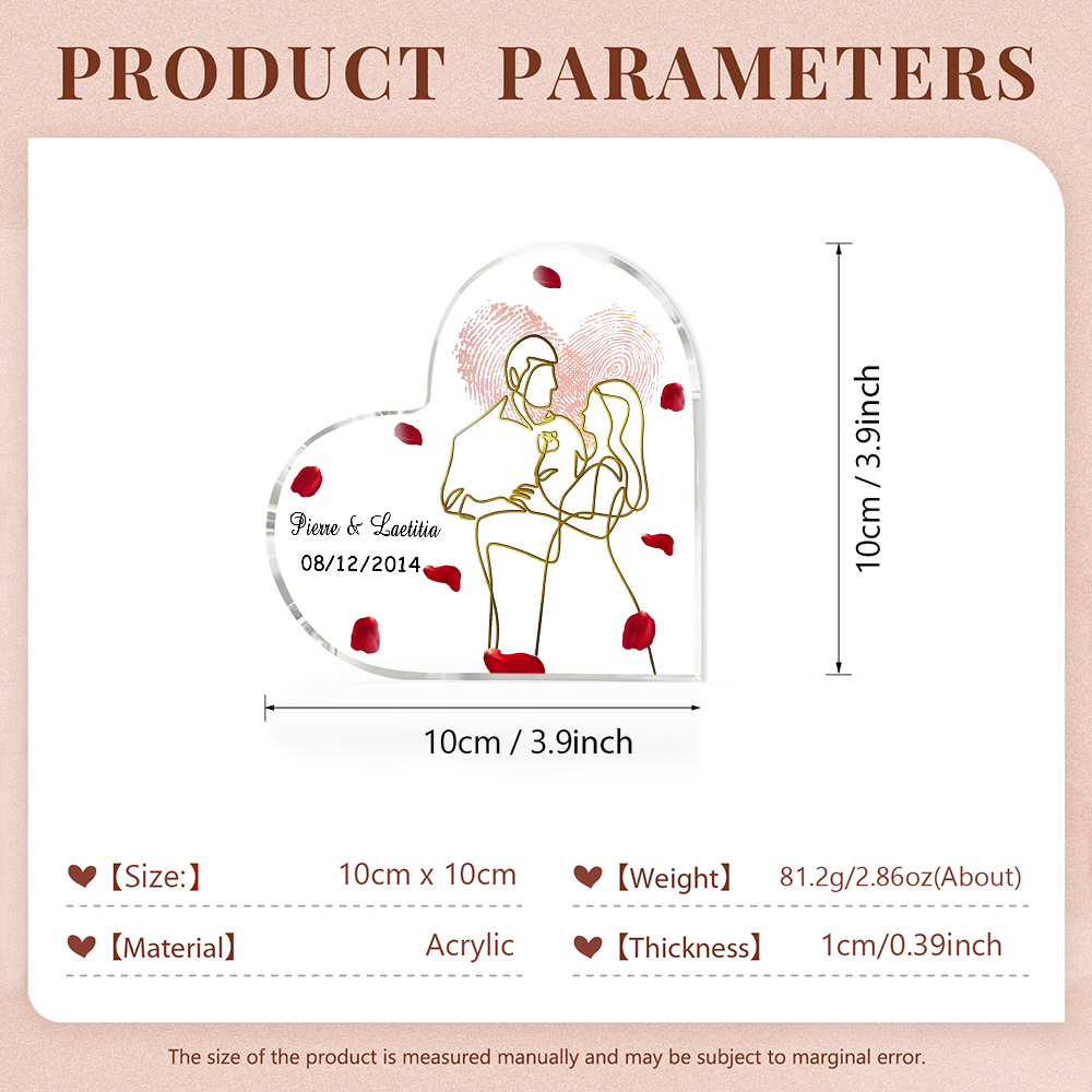 Placa de acrílico en forma de corazón con fecha y 2 nombres personalizados-Jessemade ES