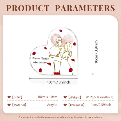 Placa de acrílico en forma de corazón con fecha y 2 nombres personalizados-Jessemade ES