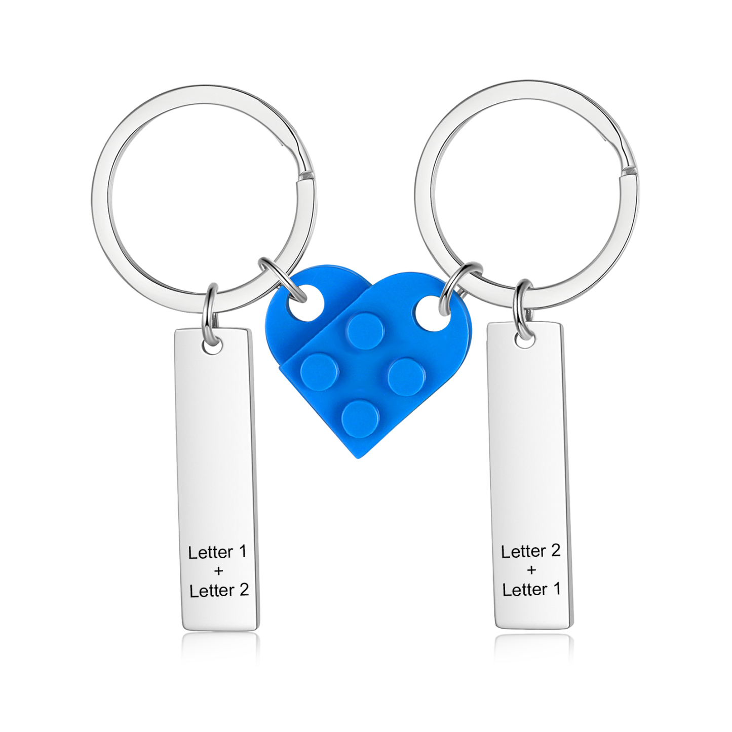Llavero con piezas de corazón para pareja 2 letras personalizadas-Jessemade ES