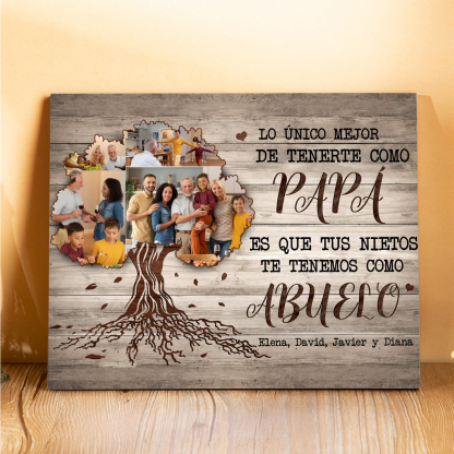 Feliz Día del Padre a mi abuelo-Lámina marco de madera 4 fotos y 1 texto personalizados con frase de amor-Jessemade ES