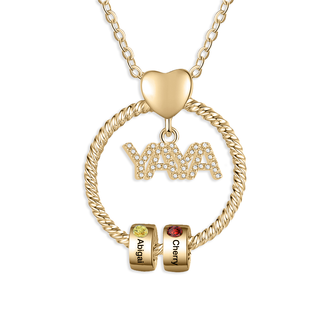 Collar a abuela con colgante de "YAYA" con 2 nombres Y 2 piedras de nacimiento personalizados | Jessemade-Jessemade ES