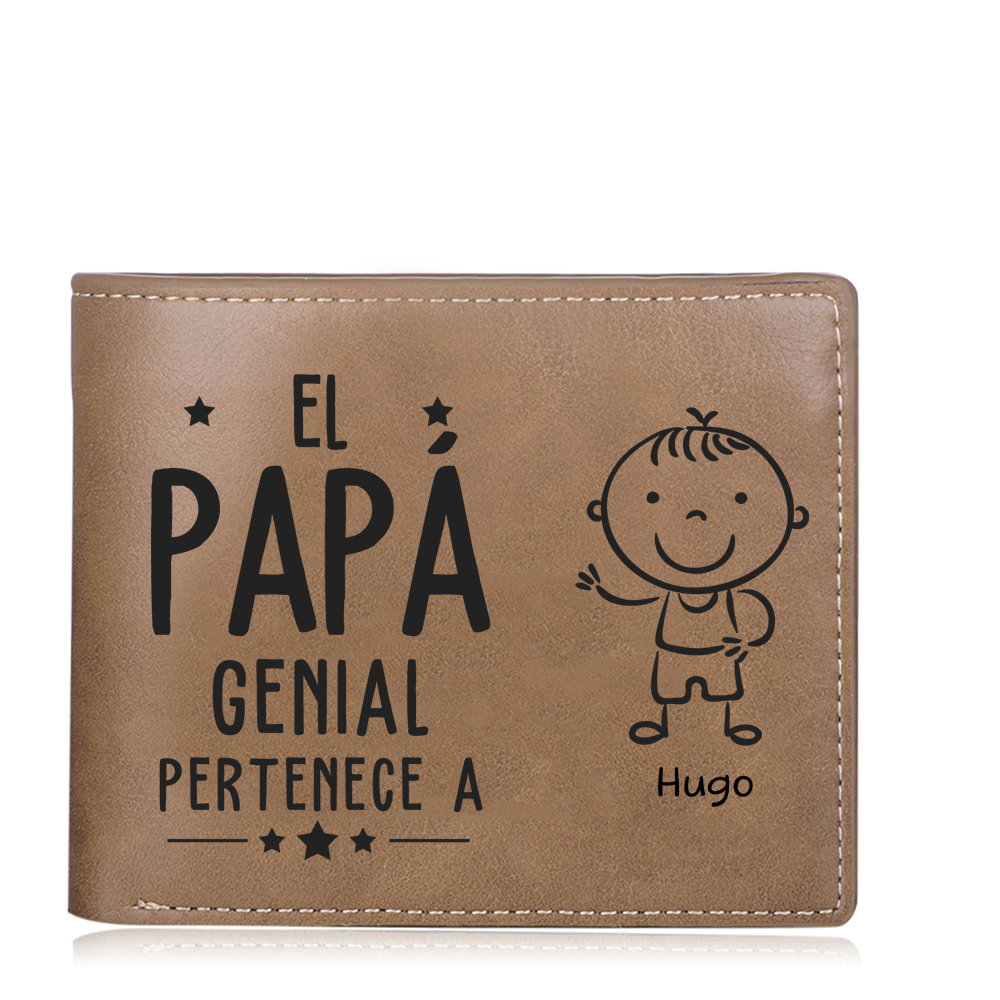 Cartera, billetera clásica 1-5 nombres personalizados con palo de niñ@ y una foto para papá-Jessemade ES