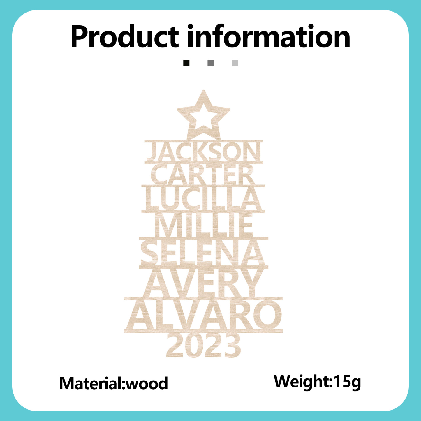 Navidad-Ornamento navideño de madera árbol de nombres con 7 nombres y año personalizados