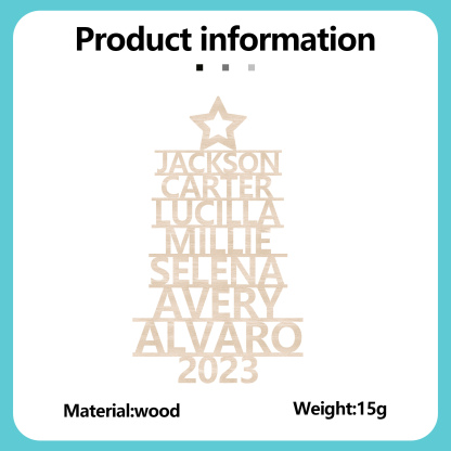 Navidad-Ornamento navideño de madera árbol de nombres con 7 nombres y año personalizados