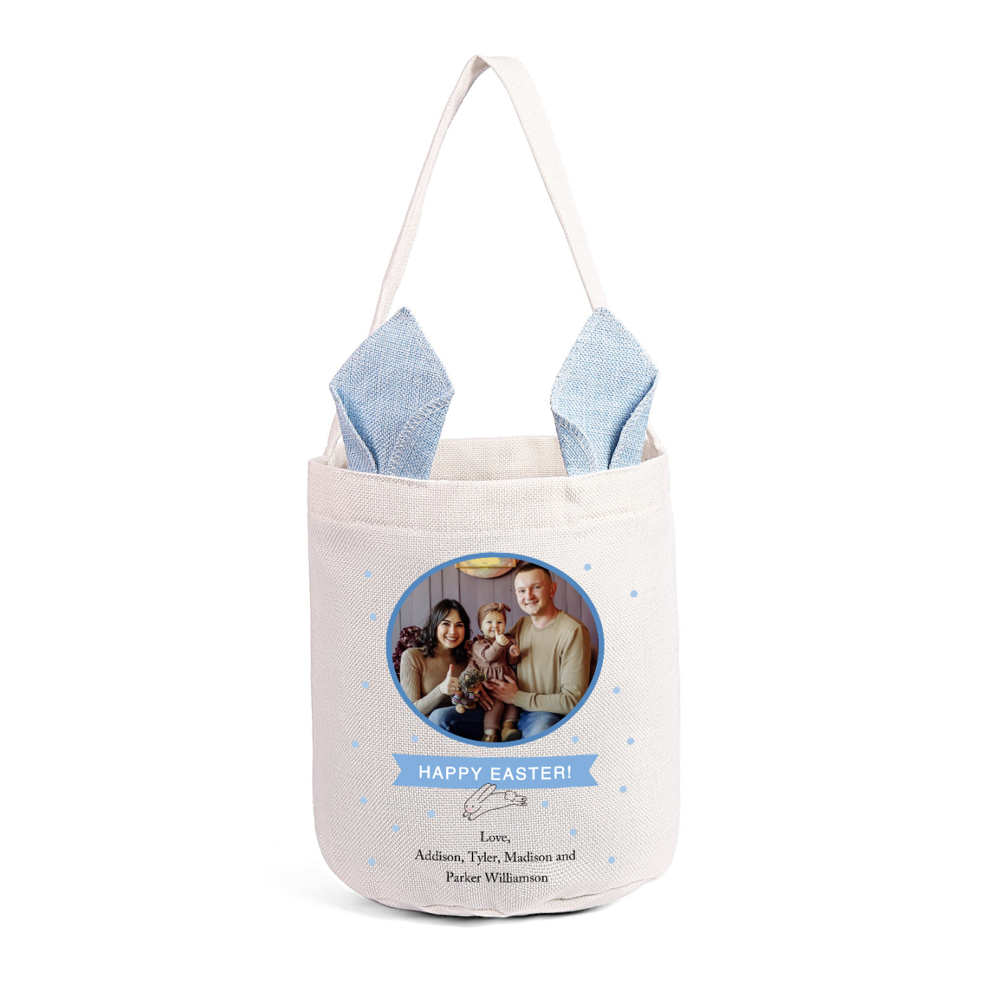 Pascua-Bolsa de conejo con 2 textos y 1 foto personalizados-Jessemade ES