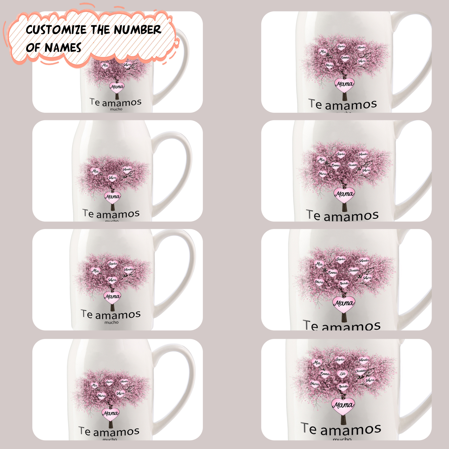 Florero de cerámica árbol de corazones 2-9 nombres personalizados con 2 textos decoración del hogar-Jessemade ES