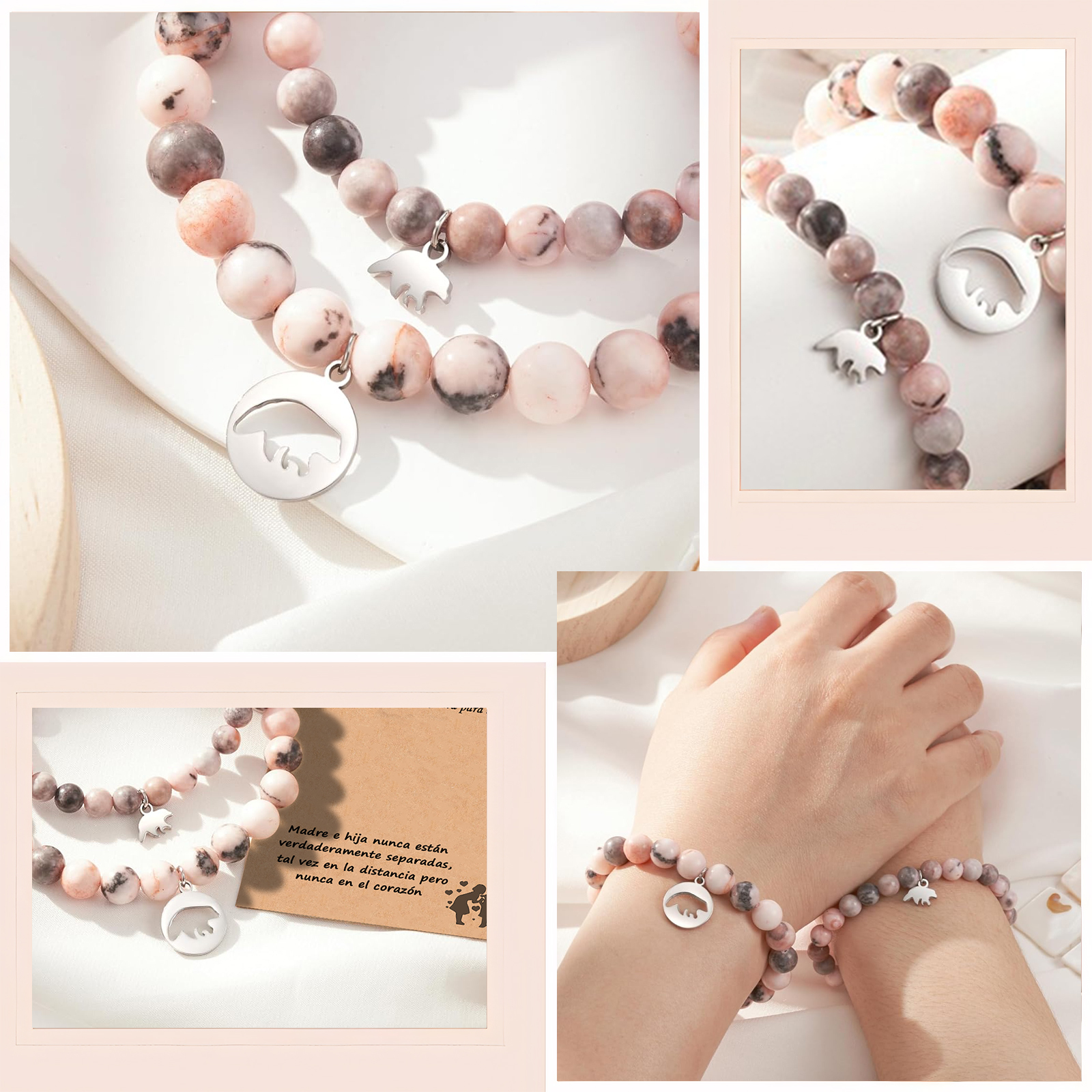 Madre e hija-Unidad de pulseras de corazón con tarjeta amorosa