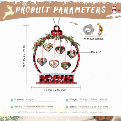 Navidad-Ornamento navideño de acrílico bola de cristal con 6 nombres, 6 fotos y 1 texto personalizados-Jessemade ES