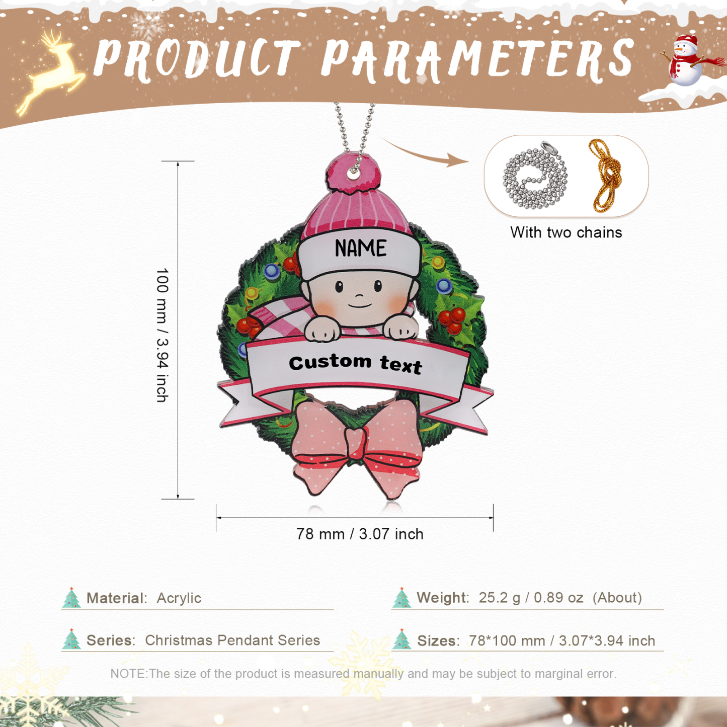 Navidad-Bebé Ornamento Navideño 1 nombre y texto personalizados