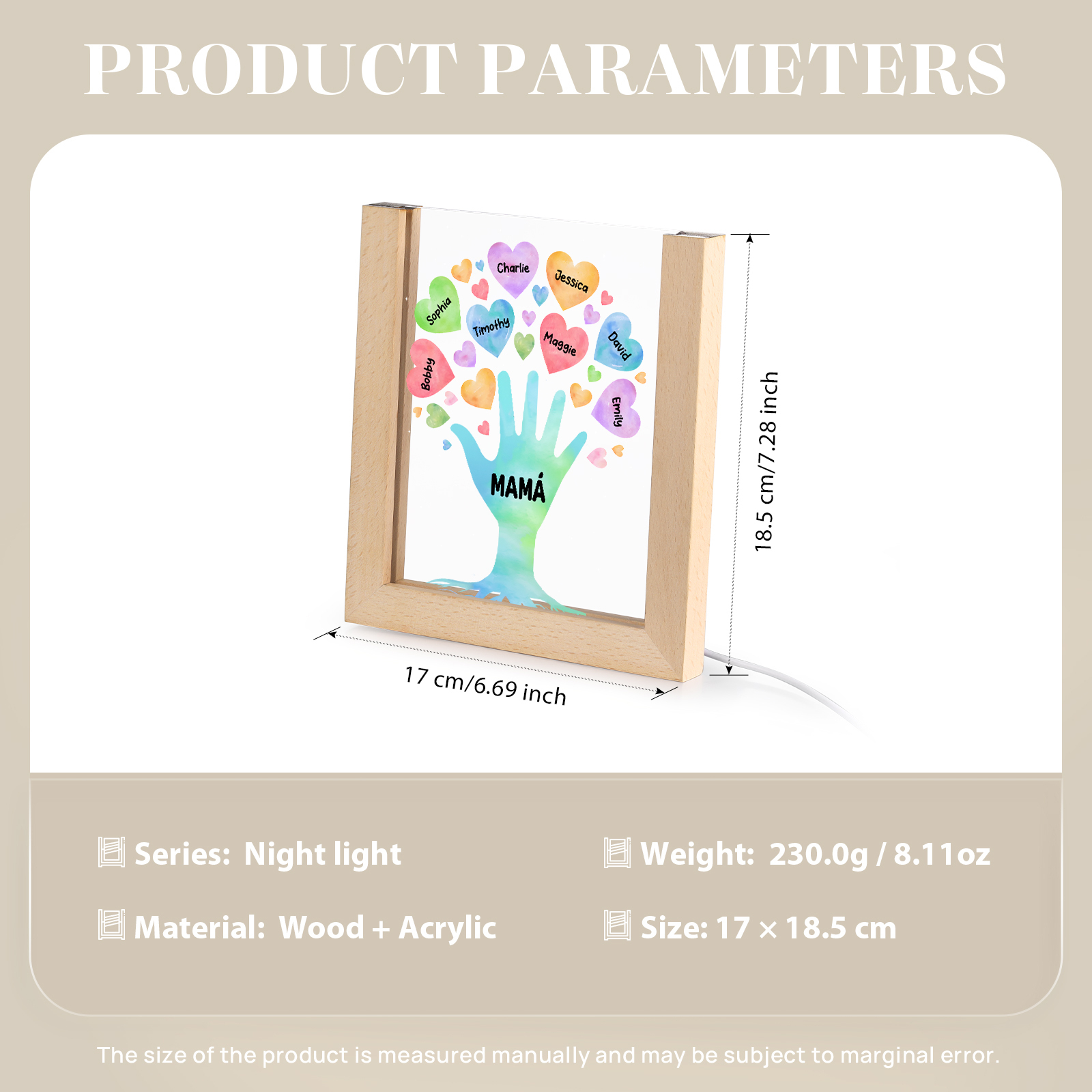 A mi mamá/abuela-Lámpara Personalizada con 2-8 Nombres y Texto "árbol y corazones" 3D Ilusión Luz de Noche-Jessemade ES