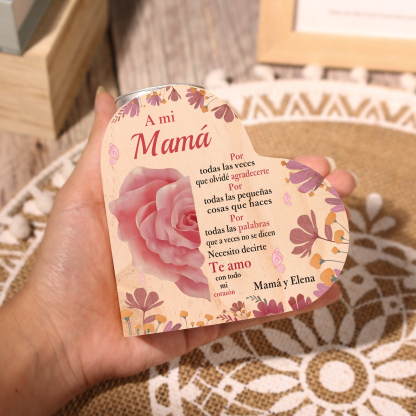 A mi mamá-Candelero con nombres personalizados en forma de corazón de madera sin candela-Jessemade ES