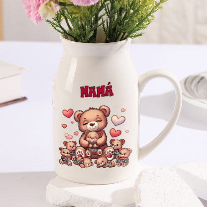 Florero de cerámica mamaosa y sus bebés 2-8 nombres personalizados con texto decoración del hogar-Jessemade ES