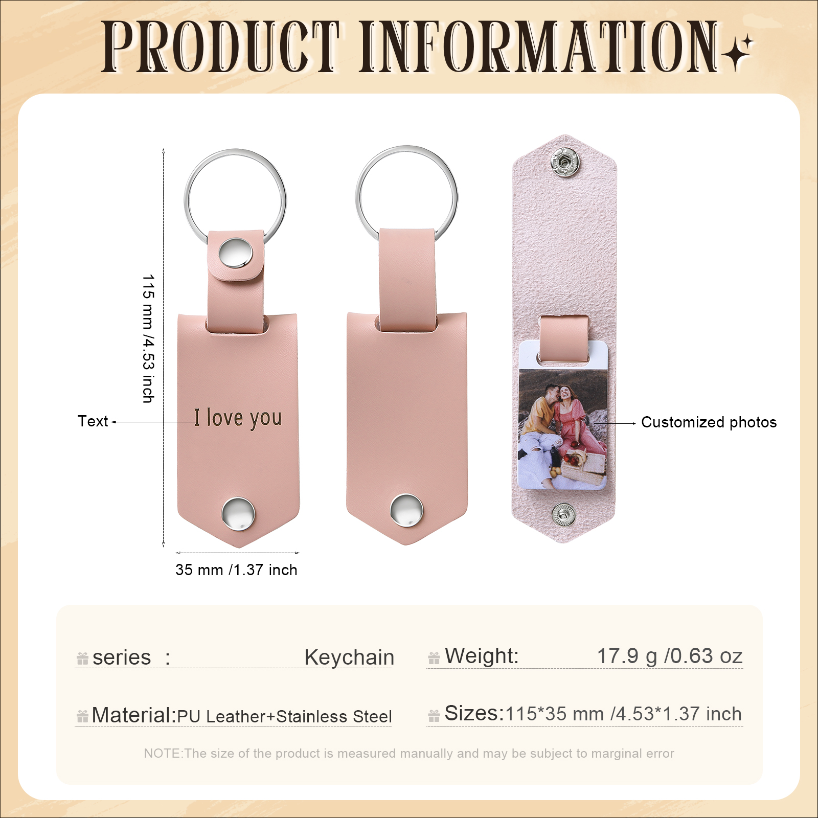 Llavero para pareja de cuero personalizado con texto y foto-Jessemade ES