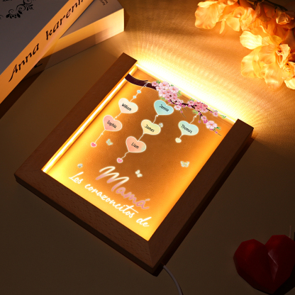 A mi mamá/abuela-Lámpara Personalizada con 2-8 Nombres y Texto "árbol y corazones" 3D Ilusión Luz de Noche-Jessemade ES