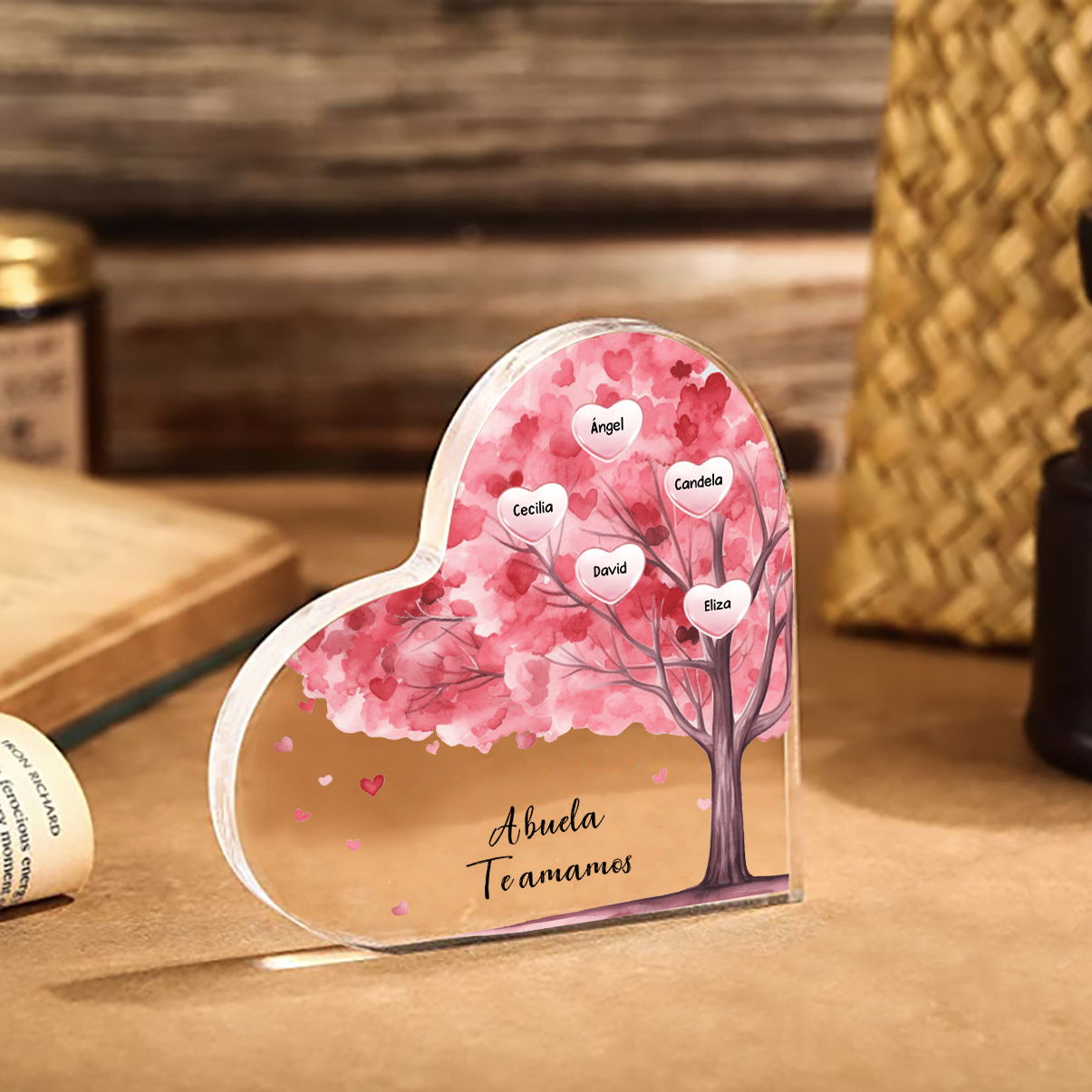 A mi mamá/abuela-Placa de acrílico en forma de corazón árbol 1-12 nombres y 2 textos personalizados