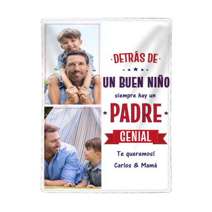 A mi padre - Manta de buen calidad con frase amoroso y personalizada con 2 fotos y 1 texto-Jessemade ES