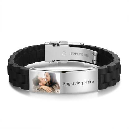 Pulsera personalizada con 1 texto y 1 foto para hombre-Jessemade ES